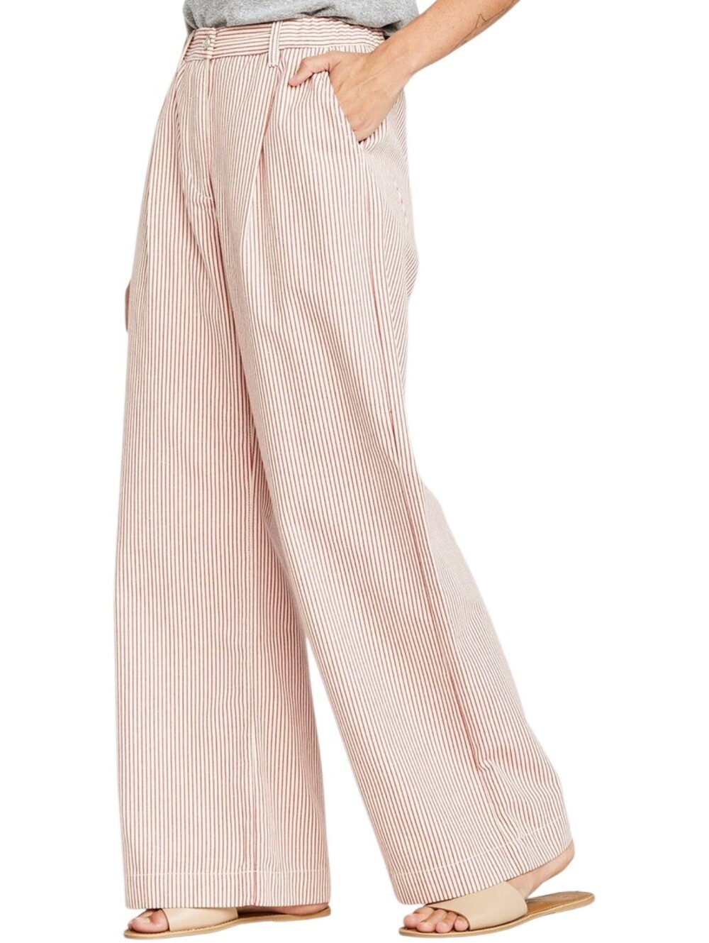 Self Contrast Caroline Wide Leg Pants Red Cream Stripe Resort Coastal S NWT